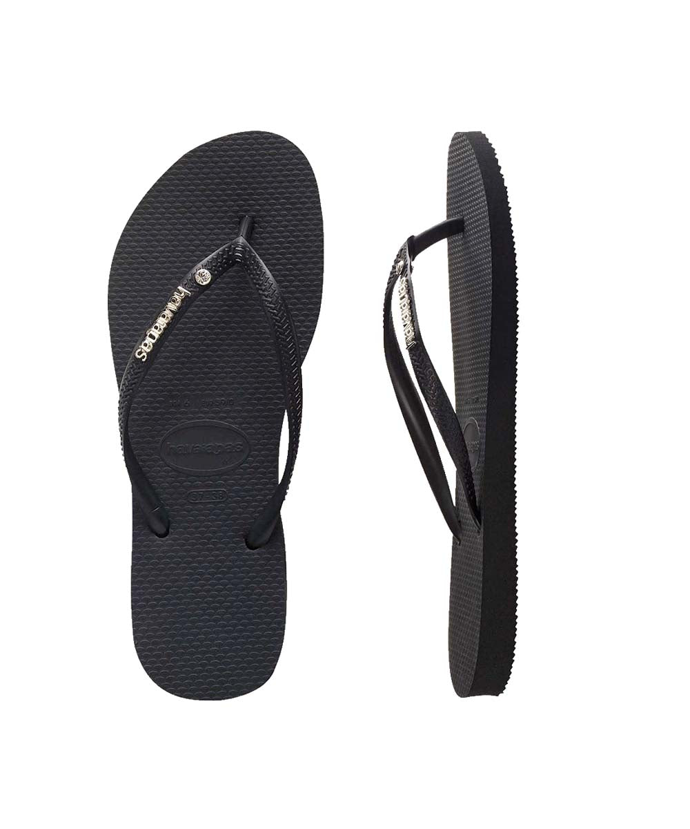 Havaianas Women's Slim Metal Logo Crystal Thongs